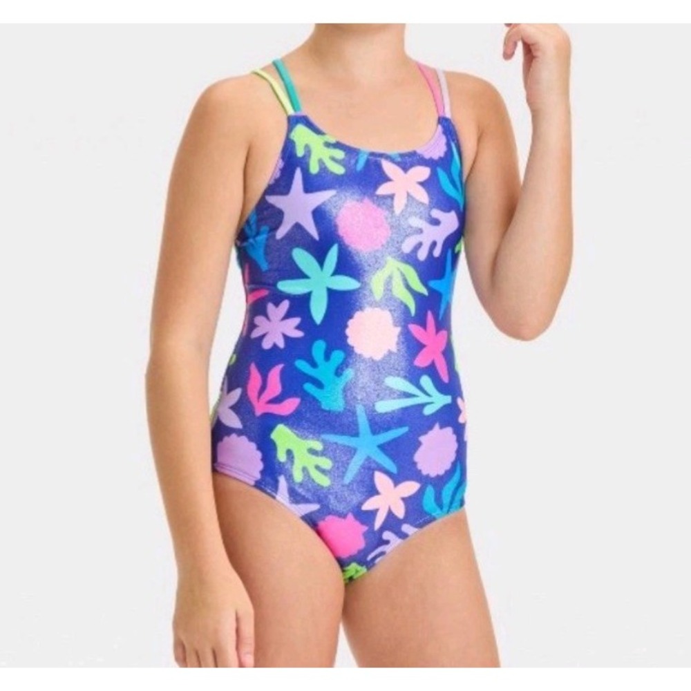 Cat & Jack Underwater Abstraction Star Fish Print Swimsuit Girl M 8 NEW 1 PC